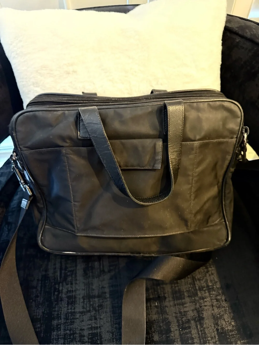 Prada Black Nylon Laptop Briefcase with Top Handles